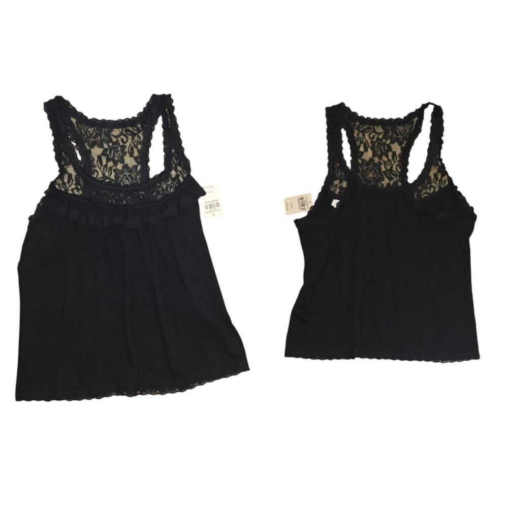 NWT Vintage Abercrombie And Fitch Floral Baby Doll Black Lace Women's Tank Top S